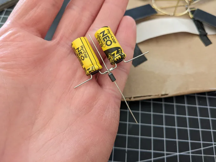Subassembly of the capacitors and the diode.